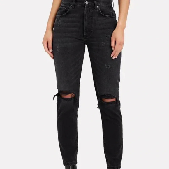 Boyish Billy High Rise Straight Leg Touch Evil Black Distressed Denim Jeans 24 - Picture 1 of 10
